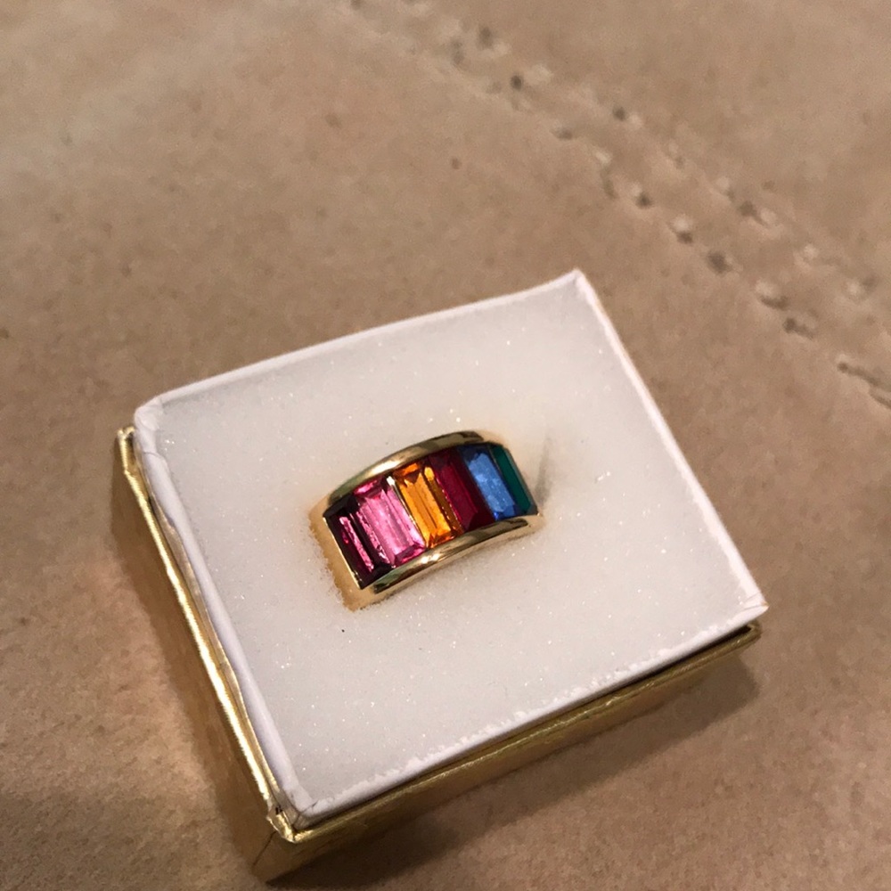 NWOT gold plated and multi-colored crystal ring